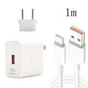 Caricabatterie da viaggio a ricarica rapida USB da 66 W con testina di conversione per spina europea + cavo dati di ricarica flash da USB a tipo C da 6 A, spina europea, EU Plug(1m), EU Plug(1.5m), EU Plug(2m)