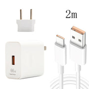 Caricabatterie da viaggio a ricarica rapida USB da 66 W con testina di conversione per spina europea + cavo dati di ricarica flash da USB a tipo C da 6 A, spina europea, EU Plug(1m), EU Plug(1.5m), EU Plug(2m)