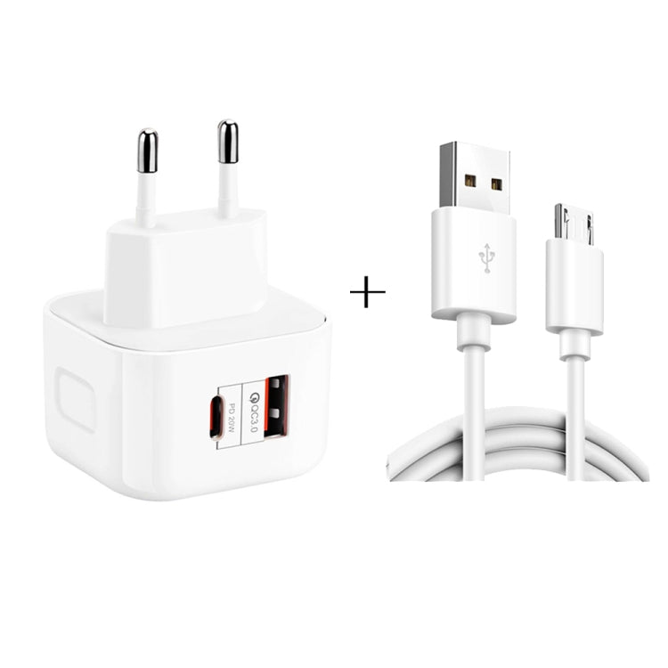 Caricabatteria da viaggio 20W PD3.0 + QC3.0 con cavo Micro USB