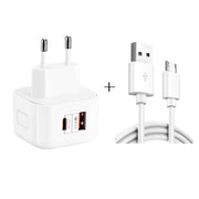 YSY-6087PD 20W PD3.0 + QC3.0 Caricabatteria da viaggio a doppia ricarica rapida con cavo dati da USB a micro USB, EU Plug, US Plug, UK Plug
