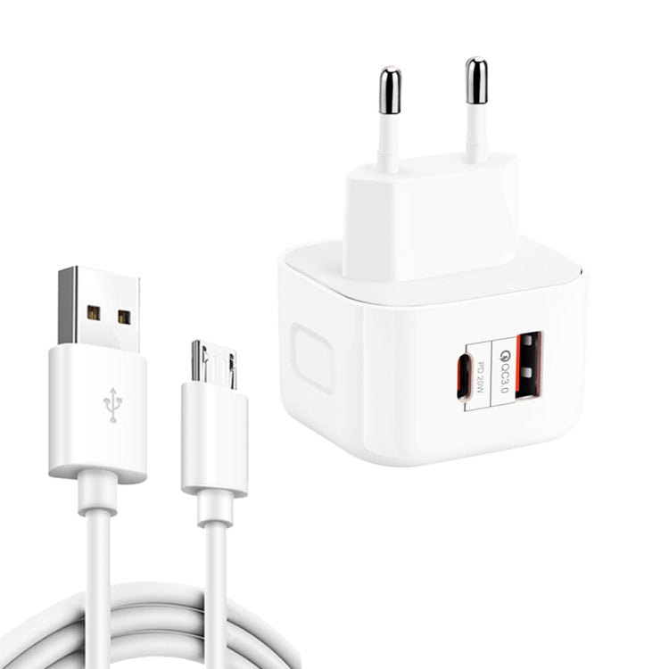 YSY-6087PD 20W PD3.0 + QC3.0 Caricabatteria da viaggio a doppia ricarica rapida con cavo dati da USB a micro USB, EU Plug, US Plug, UK Plug