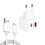 Caricabatteria da viaggio 20W PD3.0 + QC3.0 con cavo Micro USB