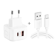 YSY-6087PD 20W PD3.0 + QC3.0 Caricabatterie da viaggio a doppia ricarica rapida con cavo dati da USB a tipo C, EU Plug, US Plug, UK Plug