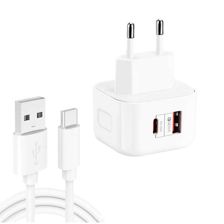YSY-6087PD 20W PD3.0 + QC3.0 Caricabatterie da viaggio a doppia ricarica rapida con cavo dati da USB a tipo C, EU Plug, US Plug, UK Plug