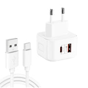 YSY-6087PD 20W PD3.0 + QC3.0 Caricabatterie da viaggio a doppia ricarica rapida con cavo dati da USB a tipo C, EU Plug, US Plug, UK Plug