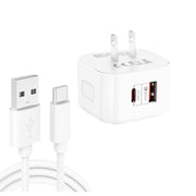 YSY-6087PD 20W PD3.0 + QC3.0 Caricabatterie da viaggio a doppia ricarica rapida con cavo dati da USB a tipo C, EU Plug, US Plug, UK Plug