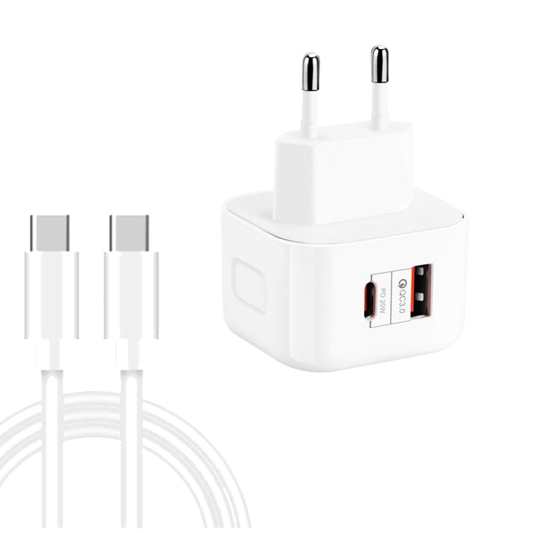 YSY-6087PD 20W PD3.0 + QC3.0 Caricabatterie da viaggio a doppia ricarica rapida con cavo dati da tipo C a tipo C, EU Plug, US Plug, UK Plug