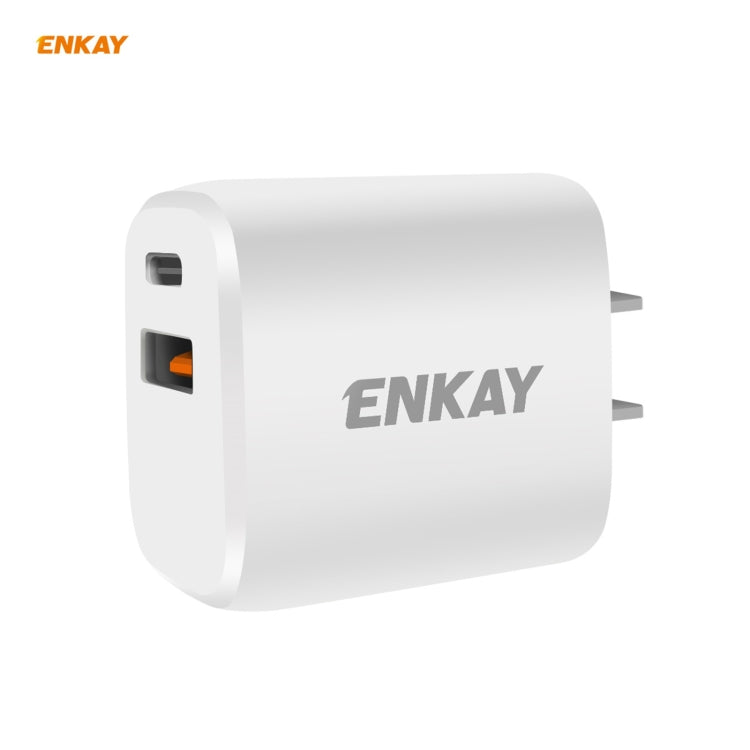 ENKAY Hat-Prince U090 20W PD + QC 3.0 Adattatore di alimentazione portatile per caricabatterie da viaggio a ricarica rapida a doppia porta, presa americana