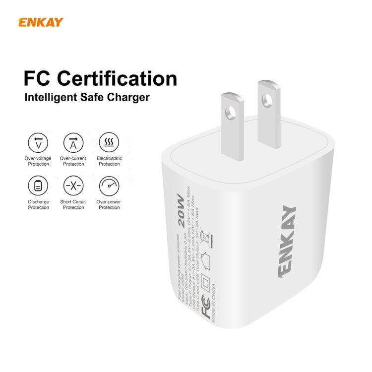 ENKAY Hat-Prince U090 20W PD + QC 3.0 Adattatore di alimentazione portatile per caricabatterie da viaggio a ricarica rapida a doppia porta, presa americana
