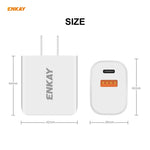 ENKAY Hat-Prince U090 20W PD + QC 3.0 Adattatore di alimentazione portatile per caricabatterie da viaggio a ricarica rapida a doppia porta, presa americana