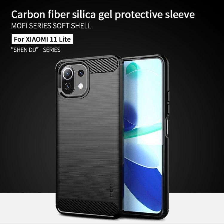 Custodia morbida in TPU in fibra di carbonio con trama spazzolata serie MOFI Gentleness, For Xiaomi Mi 11 Lite, For Xiaomi Mi 11 Pro, For OnePlus 9R