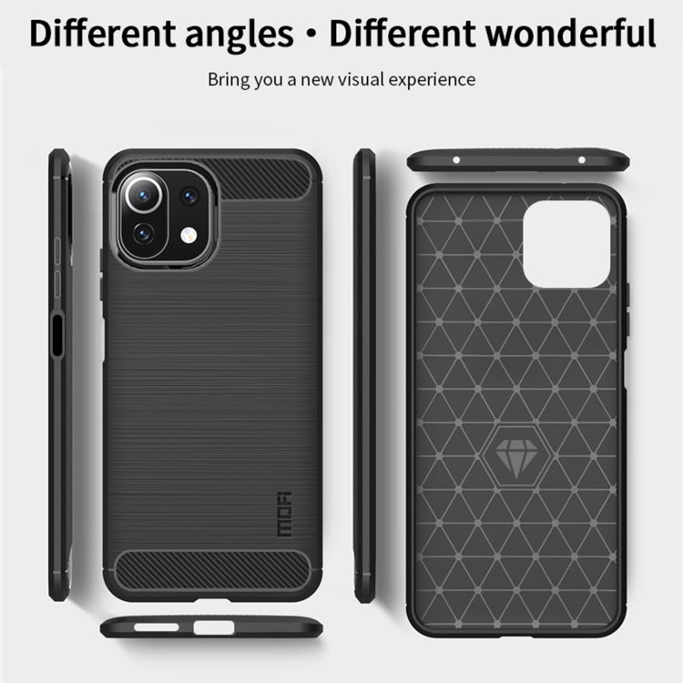 Custodia morbida in TPU in fibra di carbonio con trama spazzolata serie MOFI Gentleness, For Xiaomi Mi 11 Lite, For Xiaomi Mi 11 Pro, For OnePlus 9R
