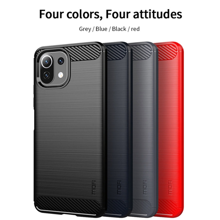Custodia morbida in TPU in fibra di carbonio con trama spazzolata serie MOFI Gentleness, For Xiaomi Mi 11 Lite, For Xiaomi Mi 11 Pro, For OnePlus 9R