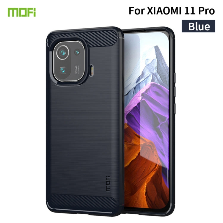 Custodia morbida in TPU in fibra di carbonio con trama spazzolata serie MOFI Gentleness, For Xiaomi Mi 11 Lite, For Xiaomi Mi 11 Pro, For OnePlus 9R