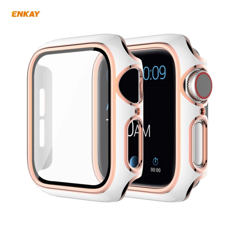 ENKAY Hat-Prince Custodia per PC galvanizzata a copertura totale + protezione in vetro temperato per Apple Watch Series 6/5/4 / SE 44mm, For Apple Watch Series 6 / 5 / 4 / SE 44mm