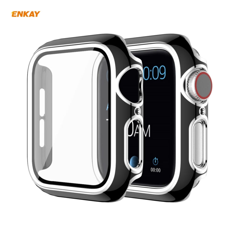 ENKAY Hat-Prince Custodia per PC galvanizzata a copertura totale + protezione in vetro temperato per Apple Watch Series 6/5/4 / SE 44mm, For Apple Watch Series 6 / 5 / 4 / SE 44mm