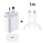 Adattatore di alimentazione per caricabatterie rapido da viaggio PD 3.0 da 20 W PD con cavo dati di ricarica rapida da USB-C / tipo C a 8 pin, spina AU