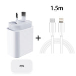 Adattatore di alimentazione per caricabatterie rapido da viaggio PD 3.0 da 20 W PD con cavo dati di ricarica rapida da USB-C / tipo C a 8 pin, spina AU