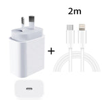 Adattatore di alimentazione per caricabatterie rapido da viaggio PD 3.0 da 20 W PD con cavo dati di ricarica rapida da USB-C / tipo C a 8 pin, spina AU