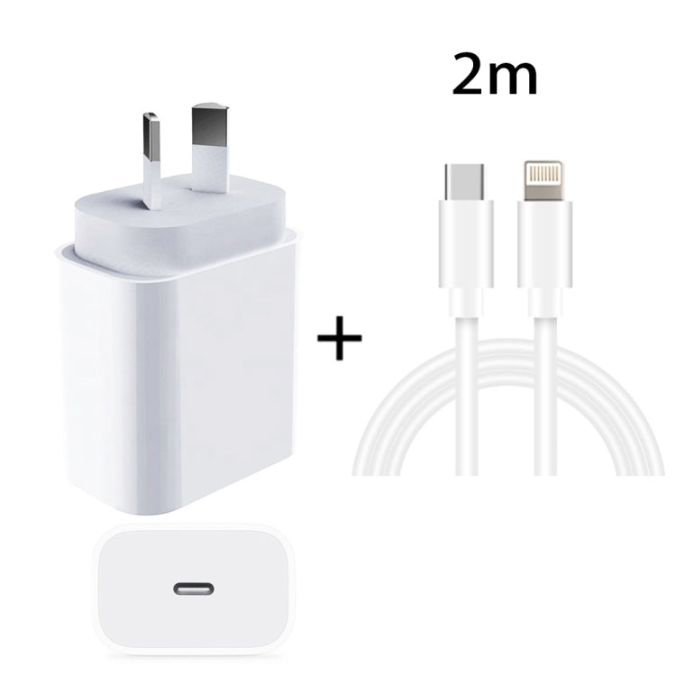 Adattatore di alimentazione per caricabatterie rapido da viaggio PD 3.0 da 20 W PD con cavo dati di ricarica rapida da USB-C / tipo C a 8 pin, spina AU