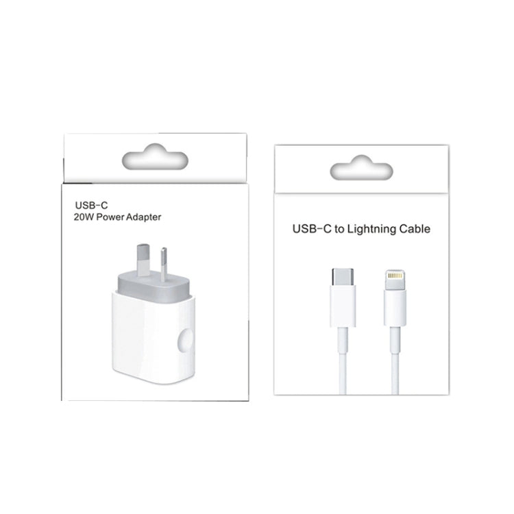 Adattatore di alimentazione per caricabatterie rapido da viaggio PD 3.0 da 20 W PD con cavo dati di ricarica rapida da USB-C / tipo C a 8 pin, spina AU