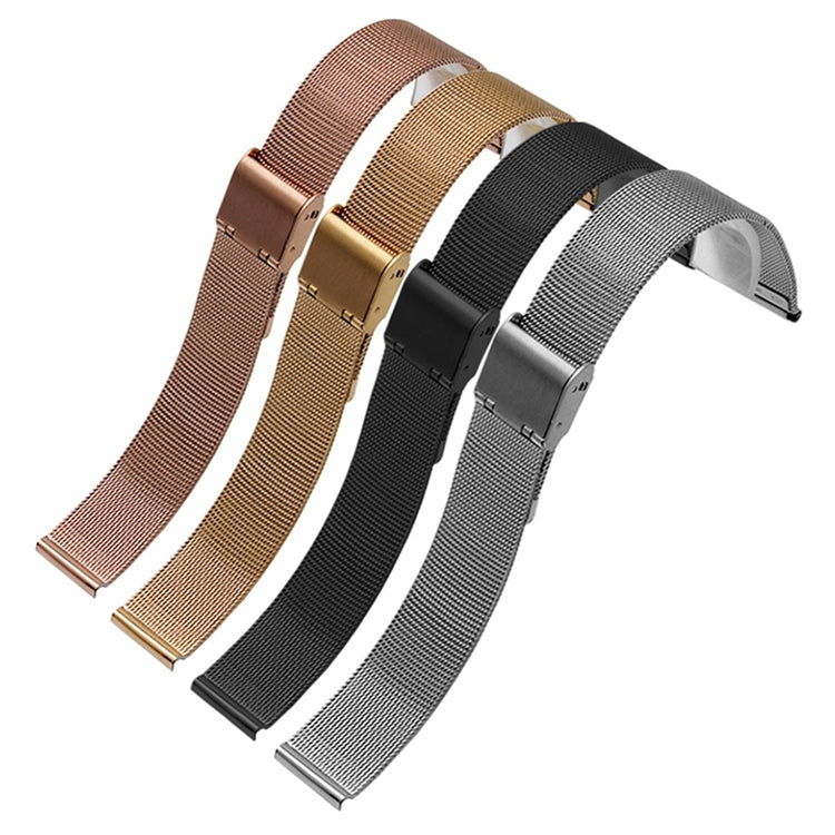 Cinturino di ricambio in metallo in acciaio inossidabile a maglia fine intrecciata con doppia fibbia da 20 mm, black, Golden, rose gold, silver