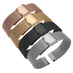 Cinturino di ricambio in metallo in acciaio inossidabile a maglia fine intrecciata con doppia fibbia da 20 mm, black, Golden, rose gold, silver