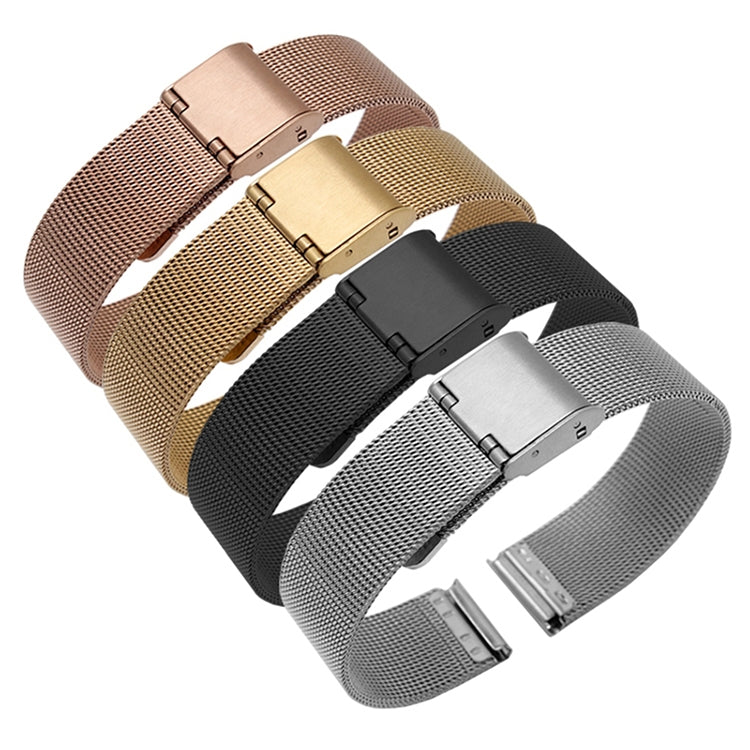 Cinturino di ricambio in metallo in acciaio inossidabile a maglia fine intrecciata con doppia fibbia da 20 mm, black, Golden, rose gold, silver