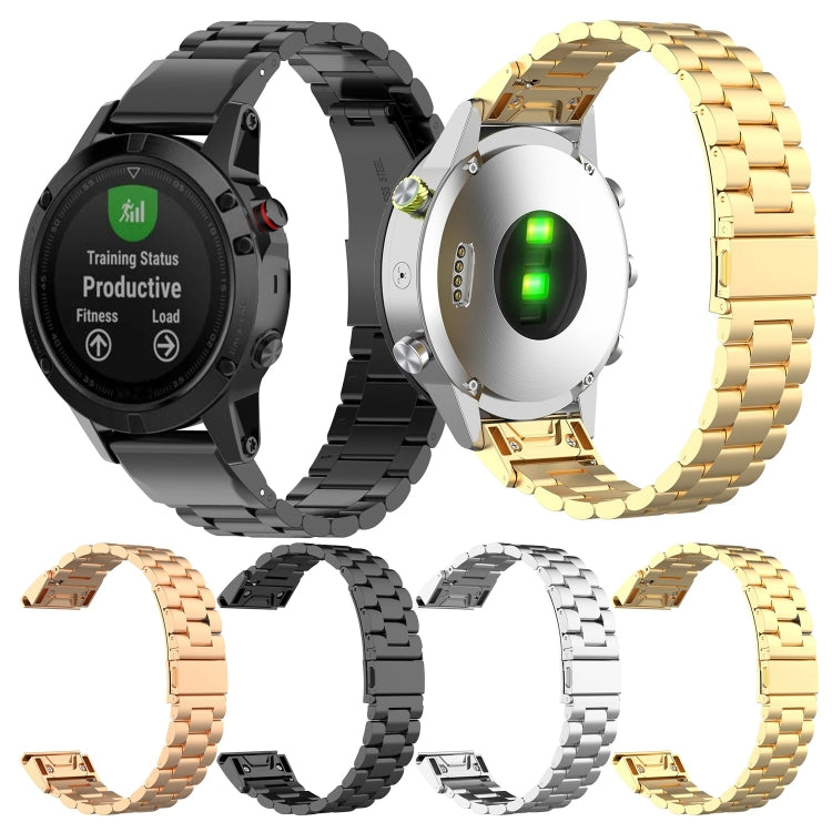 Per Garmin Fenix5/Forerunner935/Garmin Approach S60 Cinturino a sgancio rapido in acciaio inossidabile con tre ceppi di metallo, black, silver, gold, rose gold