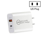Caricabatterie da viaggio con interfaccia Dual Fast Charging 20W PD3.0+QC 3.0 per iPhone, Huawei, Samsung, Xiaomi, EU Plug, US Plug, AU Plug