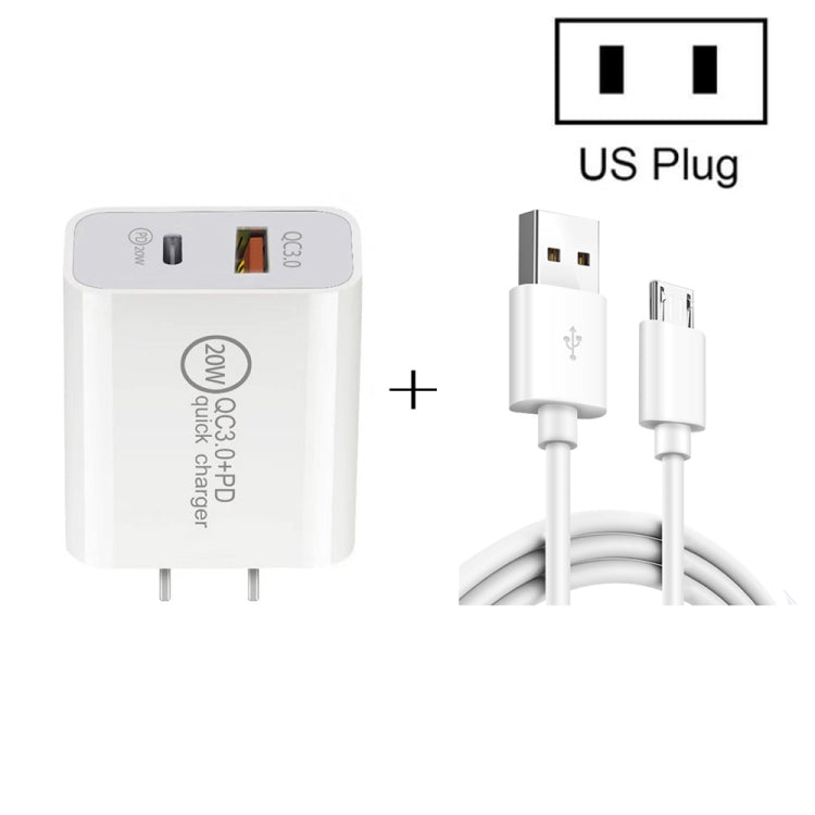 Caricabatterie da viaggio 20W USB PD Type-C + QC 3.0 con cavo mic