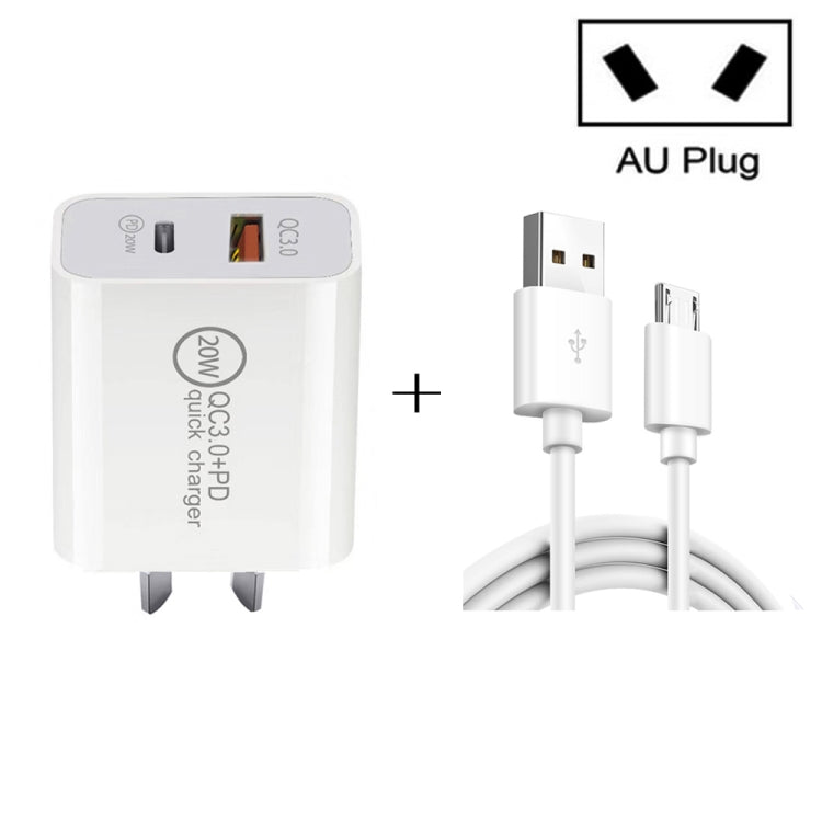 Caricabatterie da viaggio 20W USB PD Type-C + QC 3.0 con cavo mic