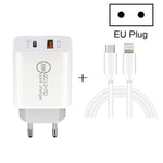 20W PD Type-C + QC 3.0 Interfaccia USB Caricatore da viaggio a ricarica rapida con cavo dati USB-C / Type-C a 8 pin per ricarica rapida, EU Plug, US Plug, AU Plug