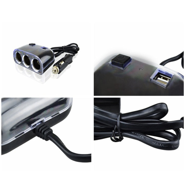Adattatore splitter per accendisigari per auto Splitter per accendisigari a 3 prese Caricatore per auto doppio USB Interruttori on/off Adattatore splitter per auto 12V, 1505