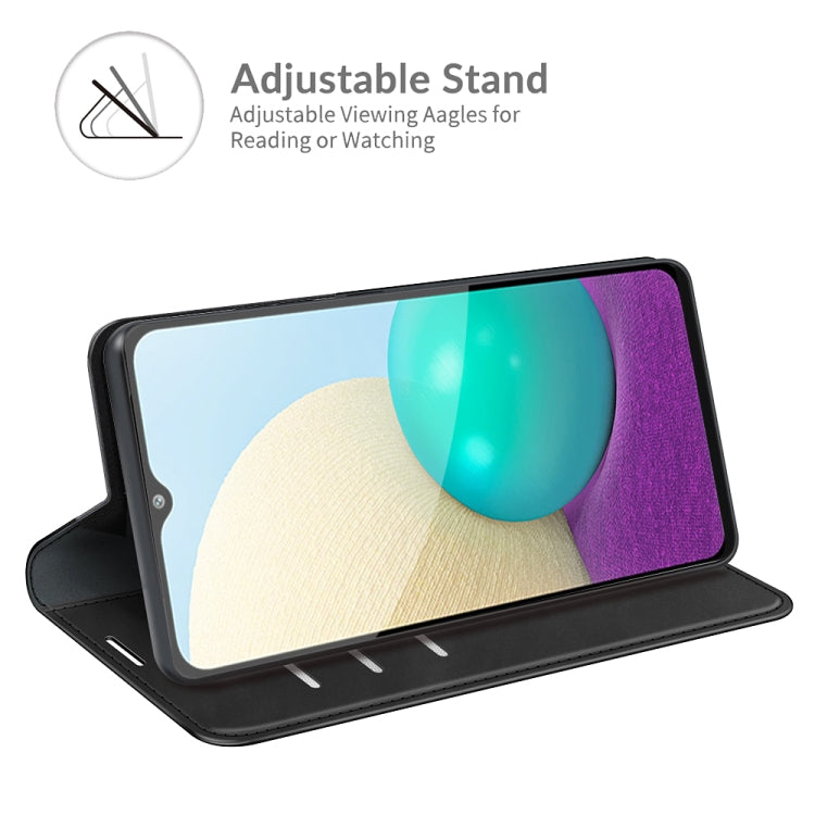 Per Samsung Galaxy A02 / M02 Custodia in pelle con ventosa magnetica da lavoro retro-skin con supporto e slot per schede e portafoglio, For Galaxy A02