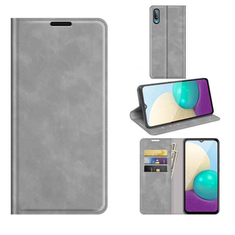 Per Samsung Galaxy A02 / M02 Custodia in pelle con ventosa magnetica da lavoro retro-skin con supporto e slot per schede e portafoglio, For Galaxy A02