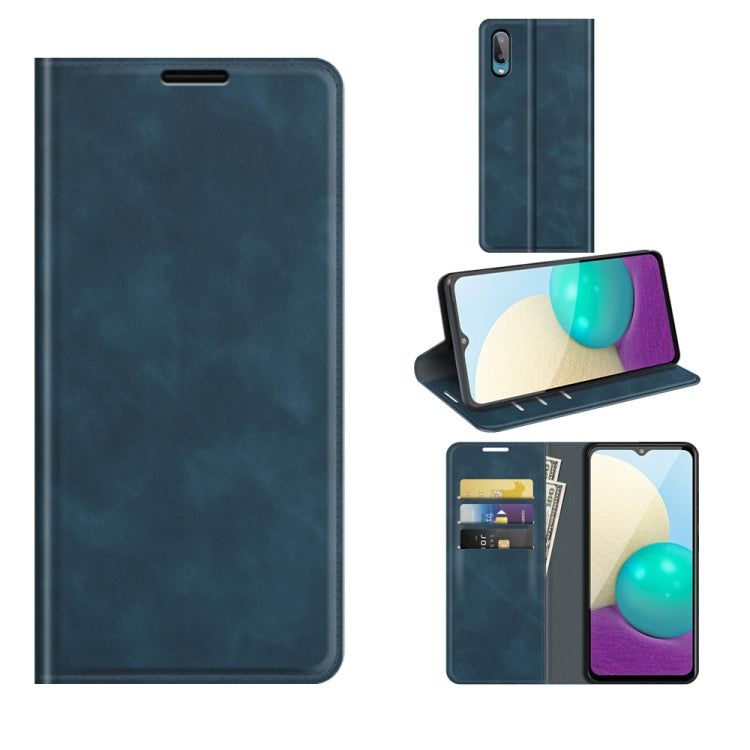 Per Samsung Galaxy A02 / M02 Custodia in pelle con ventosa magnetica da lavoro retro-skin con supporto e slot per schede e portafoglio, For Galaxy A02