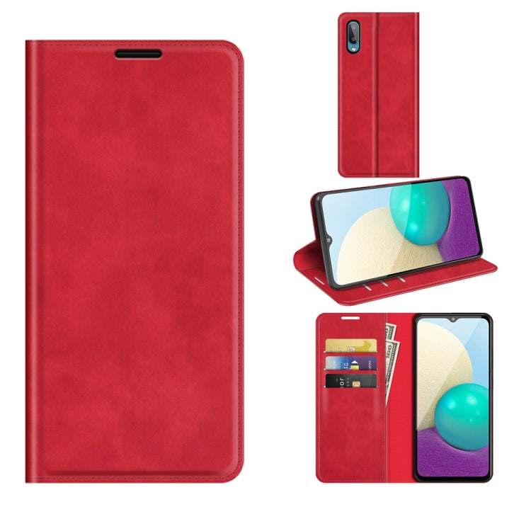 Per Samsung Galaxy A02 / M02 Custodia in pelle con ventosa magnetica da lavoro retro-skin con supporto e slot per schede e portafoglio, For Galaxy A02