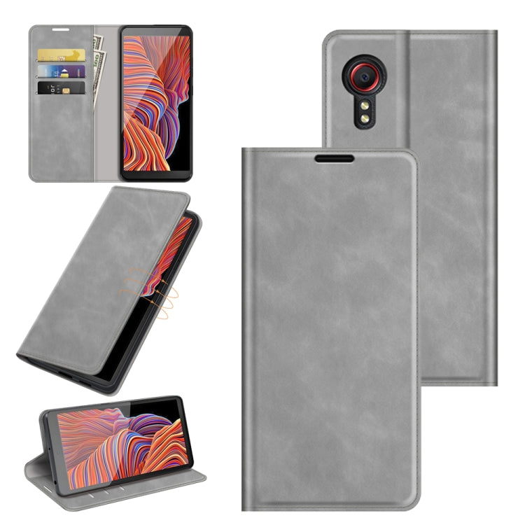 Per Samsung Galaxy Xcover 5 / Xcover 5S Custodia in pelle con ventosa magnetica per affari retro-pelle con supporto e slot per schede e portafoglio