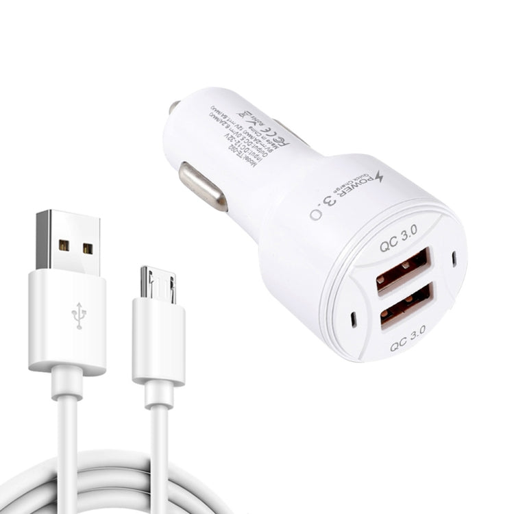 TE-092 36W Dual QC3.0 Caricabatteria da auto rapido USB + set di cavi dati da USB a Micro USB, TE-092 with Micro USB Cable