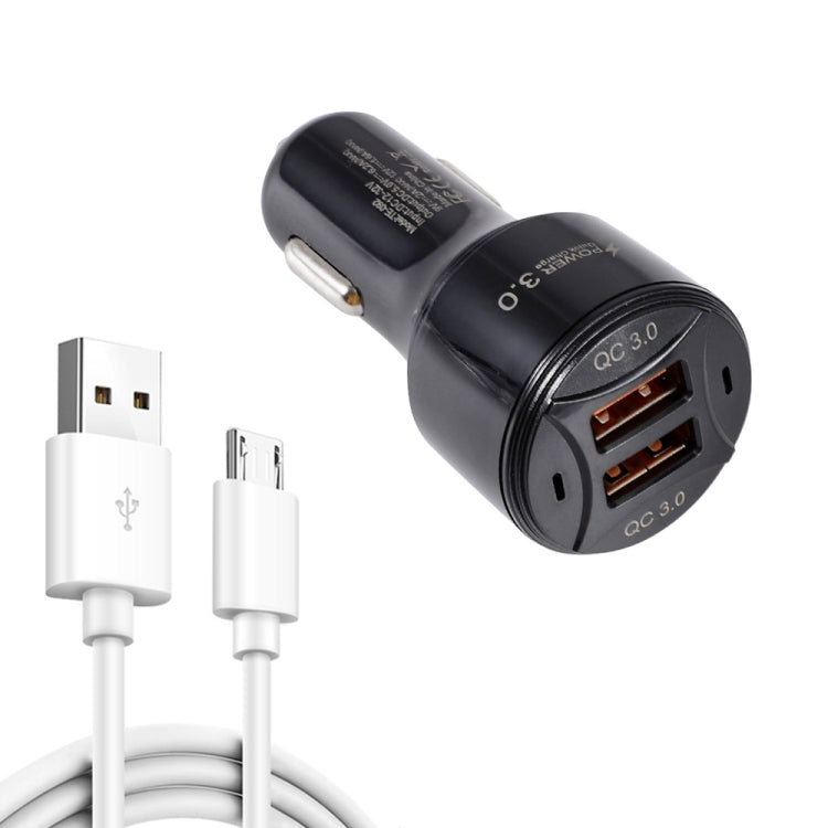 TE-092 36W Dual QC3.0 Caricabatteria da auto rapido USB + set di cavi dati da USB a Micro USB, TE-092 with Micro USB Cable