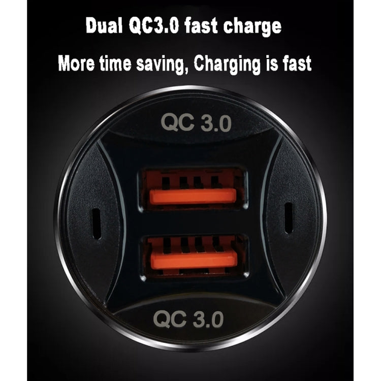 TE-092 36W Dual QC3.0 Caricabatteria da auto rapido USB + set di cavi dati da USB a Micro USB, TE-092 with Micro USB Cable