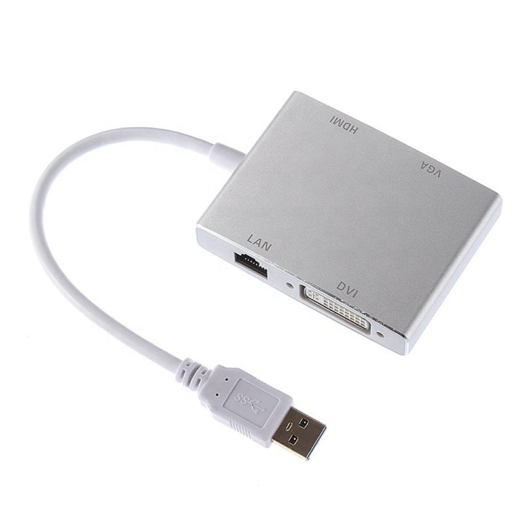 WS-03 Convertitore Ethernet per scheda di rete 4 in 1 da USB 3.0 a VGA + HDMI + DVI + RJ45