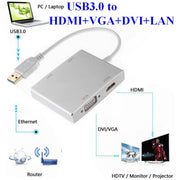 WS-03 Convertitore Ethernet per scheda di rete 4 in 1 da USB 3.0 a VGA + HDMI + DVI + RJ45
