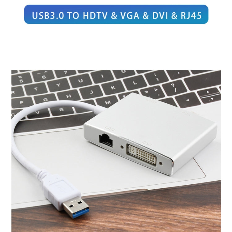 WS-03 Convertitore Ethernet per scheda di rete 4 in 1 da USB 3.0 a VGA + HDMI + DVI + RJ45