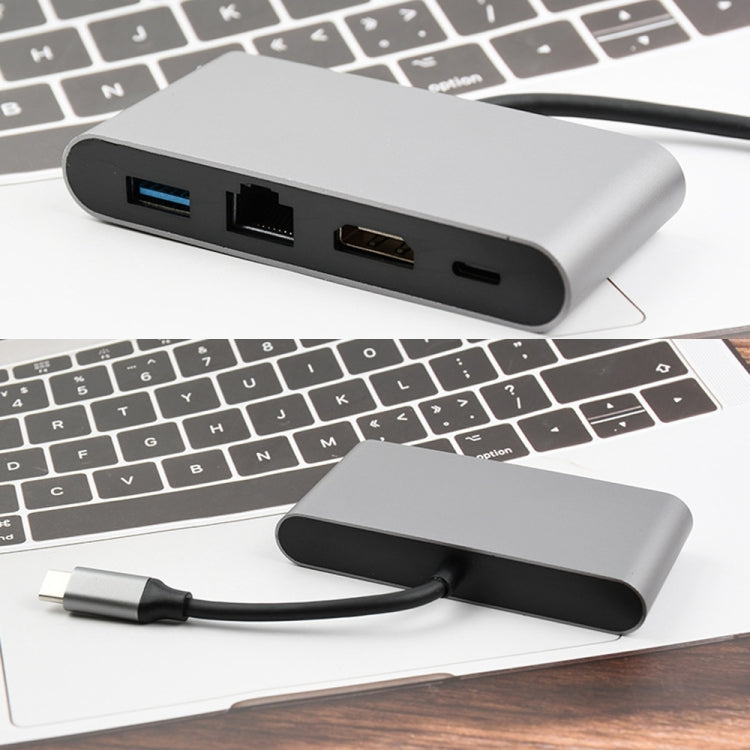 WS-07 Type-C 3.1 a RJ45 + HDMI + USB 3.0 + PD Docking station multifunzione convertitore 4 in 1, Type-C 3.1 to RJ45+HDMI+USB3.0+Type-C