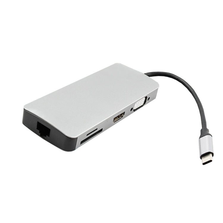 Hub USB-C 9 in 1 con HDMI 4K, RJ45, VGA, SD, TF, audio e USB 3.0