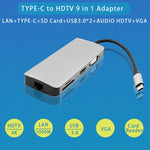 Hub USB-C 9 in 1 con HDMI 4K, RJ45, VGA, SD, TF, audio e USB 3.0