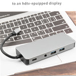 Hub USB-C 9 in 1 con HDMI 4K, RJ45, VGA, SD, TF, audio e USB 3.0