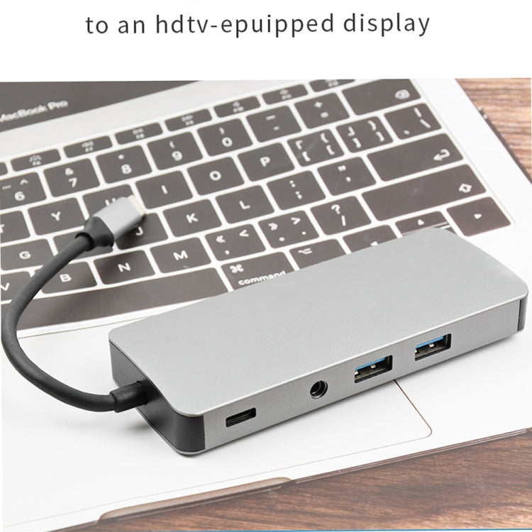 Hub USB-C 9 in 1 con HDMI 4K, RJ45, VGA, SD, TF, audio e USB 3.0